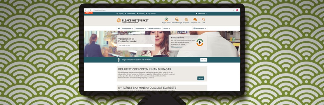 Bild på en dator med Elsäkerhetsverkets startsida.