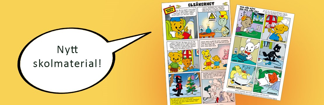 Bild på serie med Bamse, skolmaterial för lågstadiet.