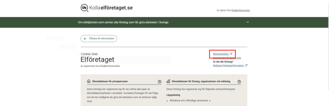 Illustration som visar placering av länk för registerutdrag.
