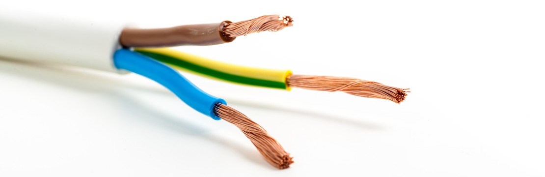 Electric screened cable with many wires isolated on white background