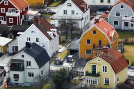 Orebro, Sweden - April 7, 2018: Aerial view of a neighborhood with single family houses constructed during the 1920s.