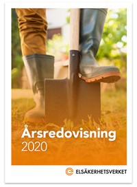 Stövel som kör ner spade i jorden och texten Årsredovisning 2020.