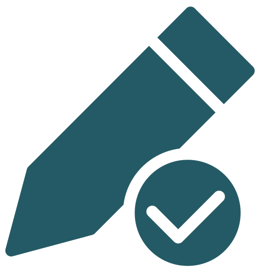 Tecknad symbol på penna och check-ikon