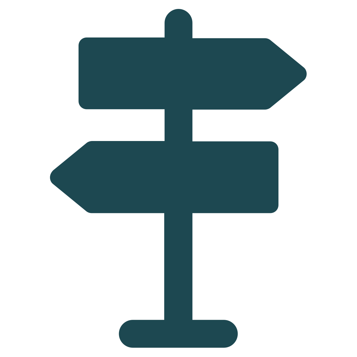 Tecknad symbol på vägskyltar som pekar åt varsitt håll.