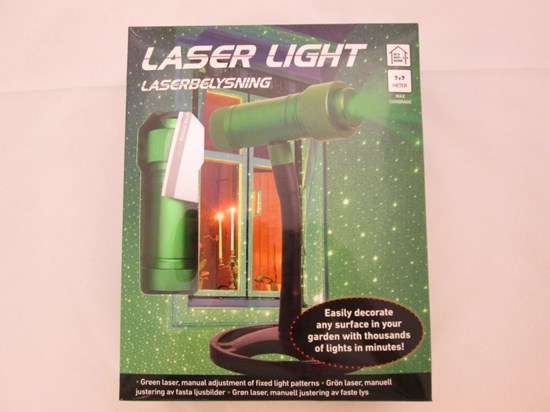 Förpackning med bild på grön laserbelysning
