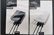 Vit och svart USB charger med 6 stycken USB-kontakter isatta