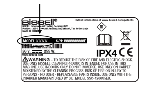 Märkningsetikett Bissell.
