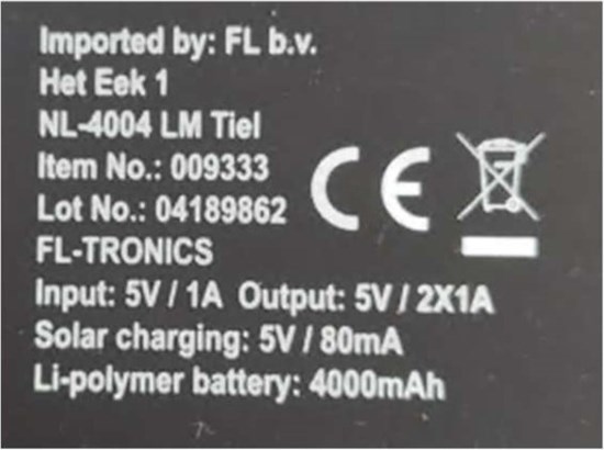 Batteriets typskylt.